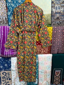 Handmade Cotton Floral Kimono <b>Robe</b>, Oversized Kaftan Dress Sustainable Lounge Wear - Product Image 5