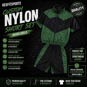 REXFIT SPORTS 2026 Ensemble de survêtement personnalisé pour homme en nylon vert et noir, veste zippée à manches courtes et short, léger et résistant à l'eau - Product Image 1