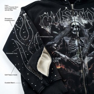 Sudadera con capucha Glory personalizada unisex con estampado gráfico, estilo vintage con lavado ácido, detalles de pedrería desgastada y cierre de cremallera moderno. - Product Image 6