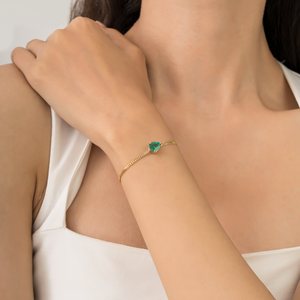 Pulsera de Oro Amarillo de 14K con Diseño Sencillo y Moderno, Eslabones Cubanos, Esmeralda en Forma de Pera, Piedra Única, para Uso Diario, Joyería Apilable - Product Image 4