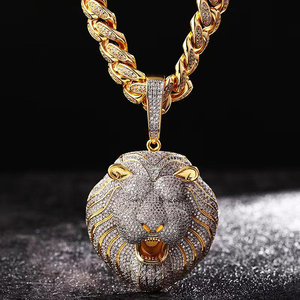 Collar con Colgante de Cabeza de León con Incrustaciones de Diamantes, Estilo Hip Hop, Joyería de Lujo - Product Image 3