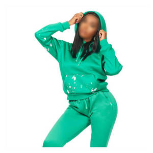 Venta Directa de Fábrica, Conjunto Deportivo Casual de Dos Piezas para Mujer, con Sudadera con Capucha, Pantalones Deportivos y Top Corto, 100% Algodón - Product Image 5