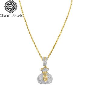 Charm_Jewells Colgante de Plata 925 con Moissanita en Forma de Bolsa de Dinero, Bañado en Oro de 18K, Temática Hip Hop, Unisex, Uso Diario, Certificado IGI, Engaste de Bisel - Product Image 4