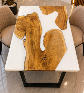 Luxury White Epoxy Resin Modern Eco-Friendly Rectangle Dining <b>Table</b> <b>Live</b> <b>Edge</b> River <b>Table</b> Handmade Custom Furniture - Product Image 1
