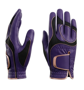 Gant de golf violet hautement élastique et respirant en cuir véritable antidérapant pour droitier unisexe avec fermeture auto-agrippante et logo embossé - Product Image 3