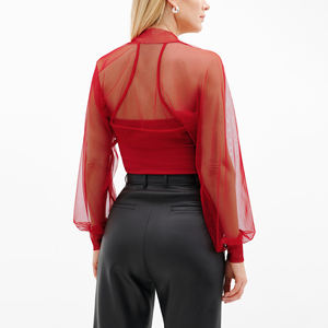 Bolero <span class=keywords><strong>de</strong></span> malla <span class=keywords><strong>de</strong></span> manga larga para mujer, estilo casual, color liso, con lazo en la cintura, ecológico, ideal para primavera y verano, el más vendido. - Product Image 2