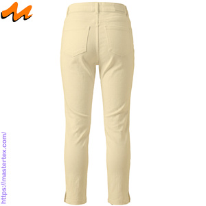 Pantalones de mujer de cinco bolsillos con abertura en el bajo, sin mezclilla, de corte ajustado, de tela transpirable, para verano y primavera, de algodón y elastano, con un peso de 7.81 oz. - Product Image 2