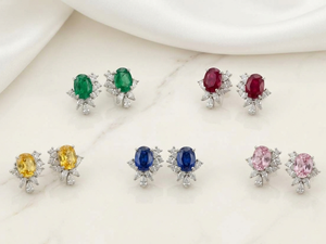 Boucles d'oreilles clous de luxe pour femme en or 14 carats avec saphir rose de laboratoire et diamants en forme de poire, idéales pour mariage et soirée - Product Image 2