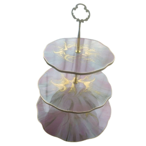 Soporte para Pastel de Resina Epoxi de 3 Niveles, Color Azul Océano, Hecho a Mano, con Bordes Festoneados Dorados, Efecto Mármol de Lujo, para Exhibición de Postres en Bodas - Product Image 6