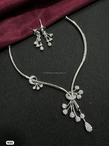 Ensemble de bijoux de mariée en diamant américain classique Collier et boucles d'oreilles en deux pièces pour mariage Style classique à la mode - Product Image 3