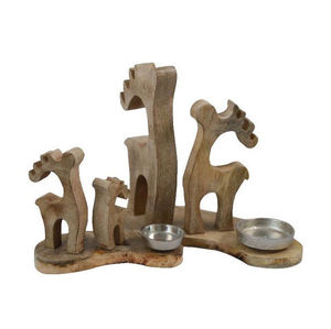 Wooden Reindeer Tealight Holder <b>Set</b> With Metal Cups Handmade Christmas Home Decoration Indoor Use Tealight Holder - Product Image 1
