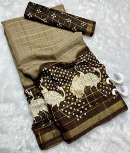 Sarees de Algodón y Seda Suaves con Diseño de Swam, Tejido Zari en Contraste y Bordes Hamsa, Blusa como se Muestra en la Imagen - Product Image 2