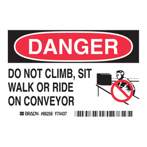 Étiquettes de sécurité pour convoyeurs Brady DANGER, autocollantes, PVC, 3,5 x 5 pouces, finition mate durable pour les zones de travail industrielles - Product Image 2