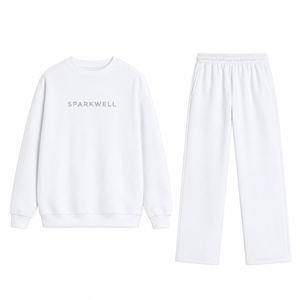 Unisex <b>White</b> Cotton Tracksuit Set Crew Neck Sweatshirt and <b>Jogger</b> Pants Casual Autumn Sportswear - Product Image 1