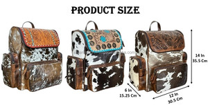 Sac à dos à langer en cuir de vachette véritable, fait main, style western, pour femme, sac à dos de voyage en cuir de vachette véritable, durable et élégant - Product Image 2