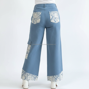 Nueva Tendencia: Jeans Acampanados con Encaje para Mujer, Pantalones Vaqueros Vintage de Pierna Ancha, Transpirables, Estilo Y2K, Ropa Casual Urbana, Logotipo Personalizado de Fábrica - Product Image 2