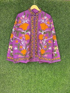 Veste d'hiver réversible en coton brodé Suzani, coupe-vent, florale, pour femme, unisexe, matelassée, faite à la main, longueur standard - Product Image 4