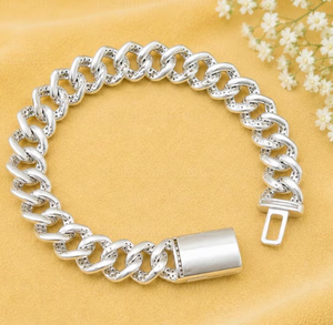Bracelet gourmette cubaine en argent 925 avec moissanite, bracelet jonc épais à breloques pour mariage et cadeau - Product Image 1