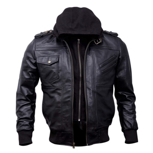 <b>Men's</b> Black <b>Leather</b> Biker <b>Jacket</b> With Zipper Closure And Pockets Autumn Windproof Moto Style <b>Jacket</b> Available For Sale - Product Image 1