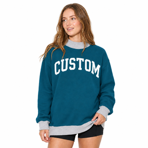 บริการ OEM/ODM พร้อมรับออกแบบเสื้อสเวตเชิ้ตผู้หญิงทรงโอเวอร์ไซส์ ย้อมสีพื้น สไตล์สบายๆ คอเต่า แขนยาว - Product Image 1
