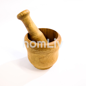 Mortero y Pilón de Madera de Teca Natural Yurito, Sostenible, Seguro para Alimentos, Sin Pintura ni Barniz, Halal, Personalizado para Cocina - Product Image 1