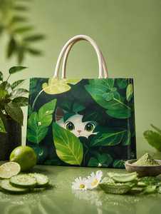 Cute <b>Cat</b> Solid Color Canvas <b>Tote</b> <b>Bag</b> with Zipper Closure Vintage Fashion Lady Design Premium Quality Mass Production - Product Image 1