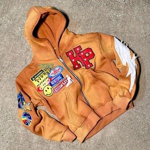 Sudaderas con capucha de moda urbana con logotipo y diseño bordados personalizados con efecto acid wash para unisex, sudaderas con capucha con cremallera transpirables de alta calidad - Product Image 3