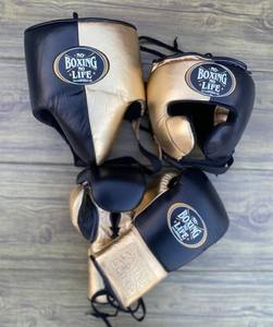 Conjunto de Sparring Personalizable 'No Boxing No Life', Conjunto de Sparring de Boxeo de Cuero Real de Alta Calidad, Conjunto Personalizado Negro y Dorado - Product Image 1