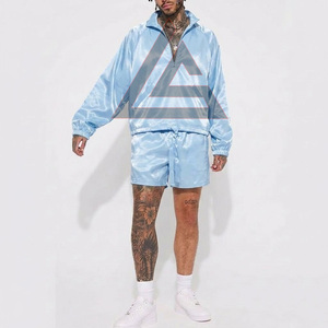 Ensemble short et sweat à capuche deux pièces 2026 pour homme – Nouvelle mode, survêtement zippé, coupe-vent léger color block - Product Image 3