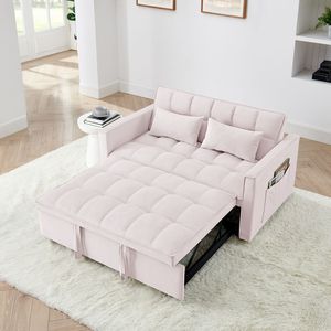 Divano Letto Moderno in Velluto Estraibile da 138 cm, Design Versatile Pieghevole con Schienale Regolabile in 3 Lunghezze, Disponibile in Rosa - Product Image 4