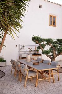 Modern Teak Outdoor Dining <b>Table</b> Set 6 Seater with Cushioned Chairs Luxury Patio Furniture for Villa Resort Hotel - Product Image 2