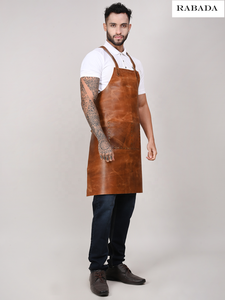 Delantal de trabajo personalizado de cuero de cabra genuino marrón vintage Delantal de chef resistente al calor y al fuego - Product Image 6