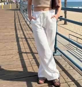 Pantalones de Pijama de Lino para Mujer, Transpirables, Ecológicos, con Estampado Floral, de Secado Rápido, Estilo Vintage, Corte Regular, Cintura Elástica Alta, Casuales de Verano - Product Image 3