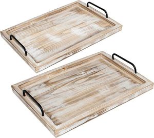 Hot Selling Wooden <b>Square</b> Tray <b>Large</b> Size Stylish Decorative Serving Tray with Handles and Storage Ideal for Home Kitchen Decor - Product Image 4