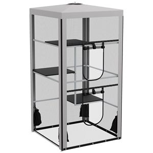Cuccia per Gatti Grande 200 cm con Telaio in Acciaio, 3 Piattaforme, 2 Porte e 4 Sacchi di Sabbia per Uso Interno/Esterno, Recinto e Area Gioco per Gattini - Product Image 1