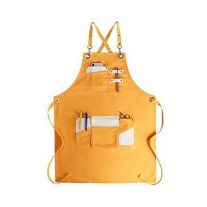 Tablier de service en toile premium avec logo personnalisé, bretelles croisées réglables en cuir, polyvalent pour bistro, serveuse et usage utilitaire - Product Image 3