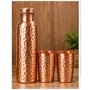 Bouteille d'eau artisanale en cuivre pur, finition martelée, portable, pour les voyages, design minimaliste - Product Image 5