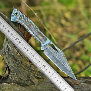 Couteau de chasse artisanal en acier Damas, manche en résine naturelle, étui en cuir, couteau de survie professionnel Viking, Pasha Enterprises - Product Image 6