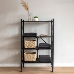 Étagère de rangement de cuisine pliable à 4 niveaux avec roulettes |   Chariot métallique robuste avec étagère mobile (noir) - Product Image 4