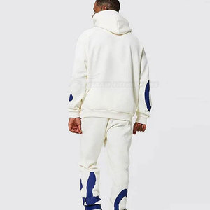 Survêtement Homme Blanc et Bleu Imprimé Lettres Coupe-Vent 2-en-1 Coupe Droite Longueur Entière Streetwear Coton Sweat-shirt et Jogger - Product Image 3