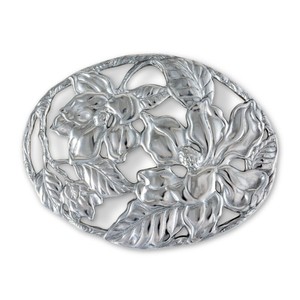 Oval Stainless Steel <b>Trivet</b> with Magnolia Flower Design Classic Table Mat Decorative Heat Resistant Placemat - Product Image 5