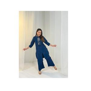 Traje Tradicional Indio Premium PinkCityBlocks para Mujer, Salwar Kameez con Pantalón Estilo Dhoti, Traje Pakistaní para Eid, Ramadán, Fiestas de Invierno - Product Image 1