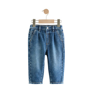 Jeans en denim de coton foncé à jambes larges et amples pour garçons, respirants, ODM, décontractés, pour le printemps - Product Image 1