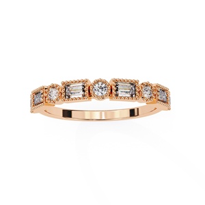 Anillo de eternidad de calidad premium con diamantes cultivados en laboratorio, corte redondo y baguette, de oro sólido de 14K, para compromiso, personalizable. - Product Image 2