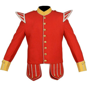 Scottish Red Piper Drummer Doublet Jacket 100% Wool <b>Pipe</b> Band Gold Braid & White Piping Custom Tailored Highland Dress - Product Image 1
