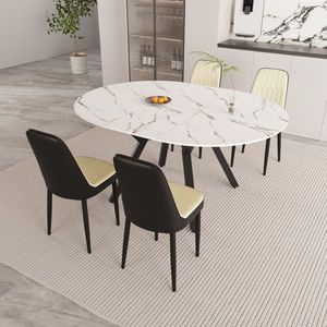 Elegante y Espacioso Juego de Comedor Circular Extensible de 47''/63'' con 4 Sillas de Comedor Acolchadas con Tela de PU - Product Image 4