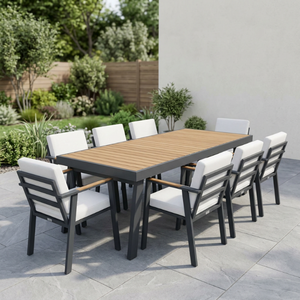 Ensemble de salle à manger pour terrasse OEM/ODM, mobilier d'extérieur, table et chaises en bois, design contemporain, projet pour villa, café, restaurant - Product Image 4