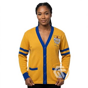 Chemisier d'hiver décontracté personnalisé pour femme, col en V, entièrement respirant, avec appliques brodées en acrylique Sigma Gamma Rho et boutons sur le devant - Product Image 2