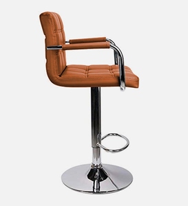 เก้าอี้บาร์ปรับระดับได้ หมุนได้ หุ้มหนังเทียมสีแทน ดีไซน์ตามหลักสรีรศาสตร์ โครงโลหะ ความสูงระดับเคาน์เตอร์ เฟอร์นิเจอร์ครัว - Product Image 3