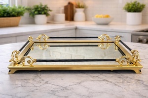 Rectangular Gold Plated <b>Storage</b> <b>Tray</b> With Polished Finish Classic Design For Table Use - Product Image 4